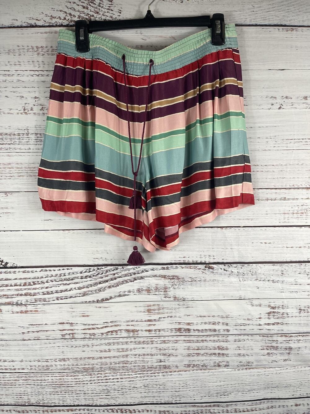 Loft Shorts Womens Small Multicolor Striped Drawstring Boho Tassel Casual Summer